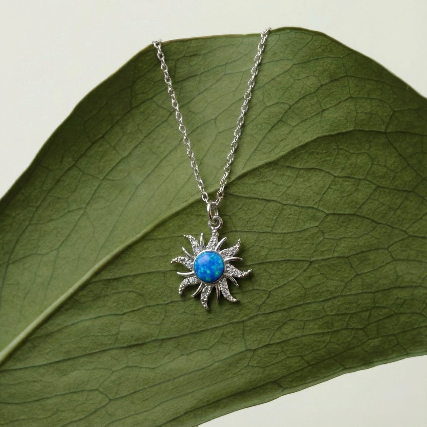 Mavi Opal Güneş Kolye - 925 Ayar Gümüş