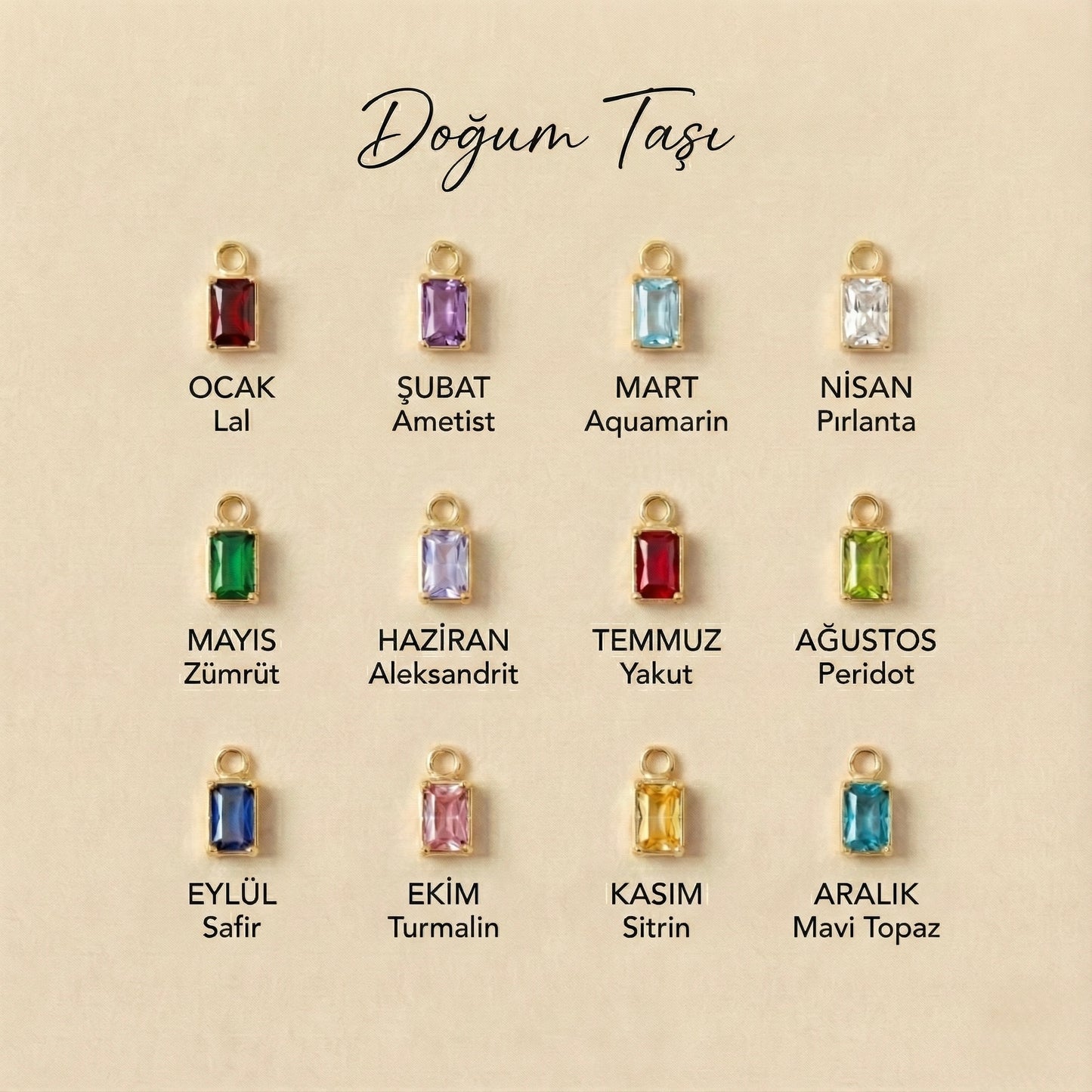 Doğum Taşlı Harf Kolye - 14K Altın Kaplama