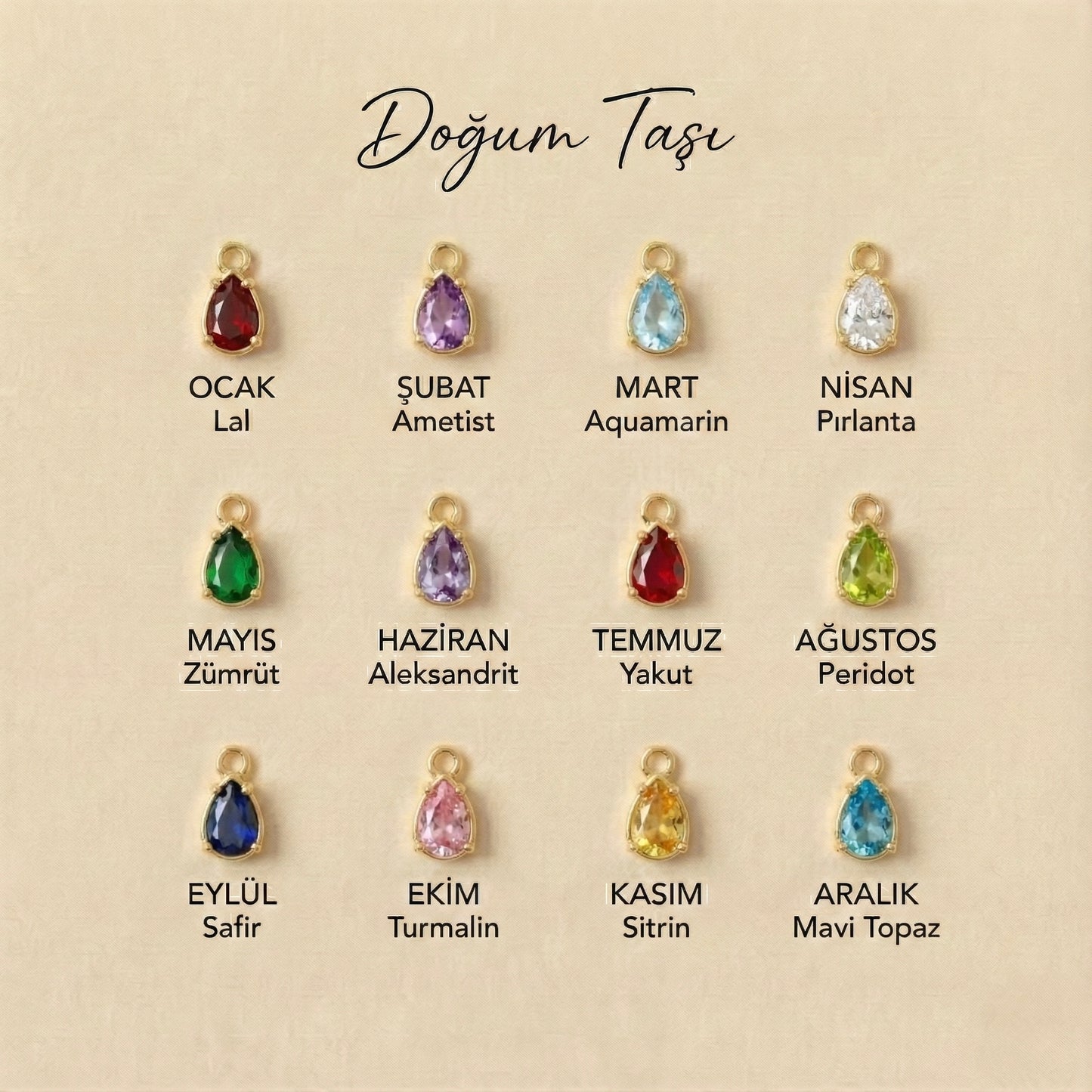 Kırmızı Damla Doğum Taşı Kolye - 14K Altın Kaplama