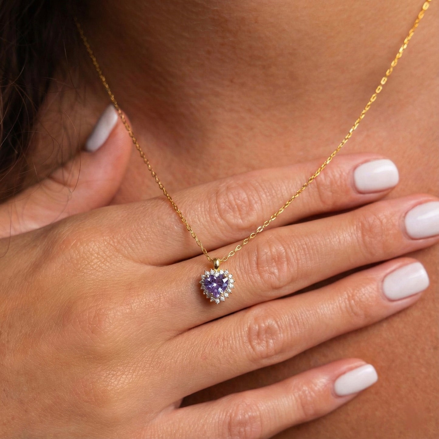 Mor Ametist Kalp Kolye - 14K Altın Kaplama