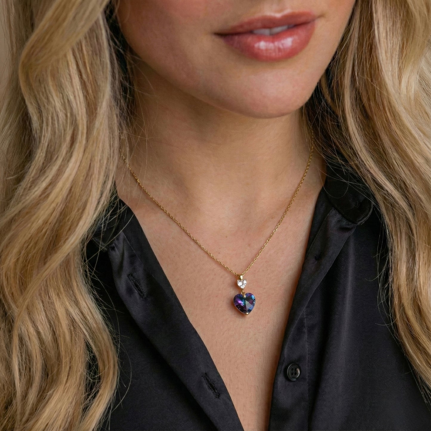 Gökkuşağı Kalp Kolye - 14K Altın Kaplama Gümüş