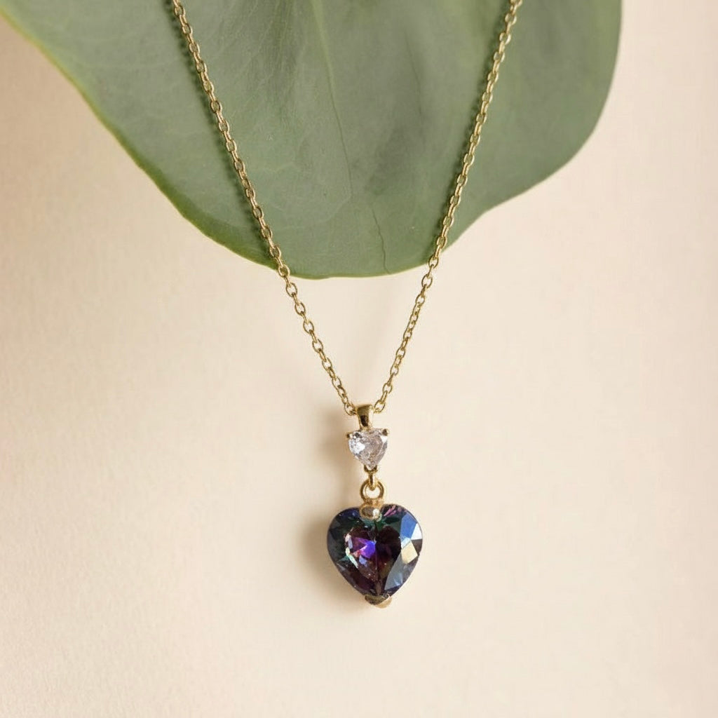 Gökkuşağı Kalp Kolye - 14K Altın Kaplama Gümüş