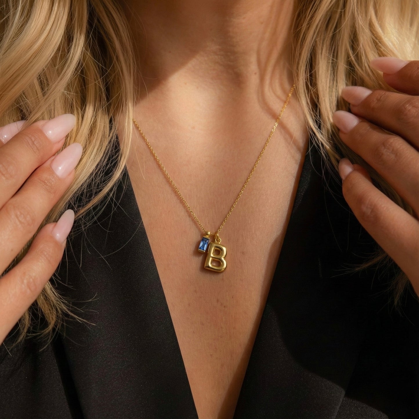 Doğum Taşlı Harf Kolye - 14K Altın Kaplama
