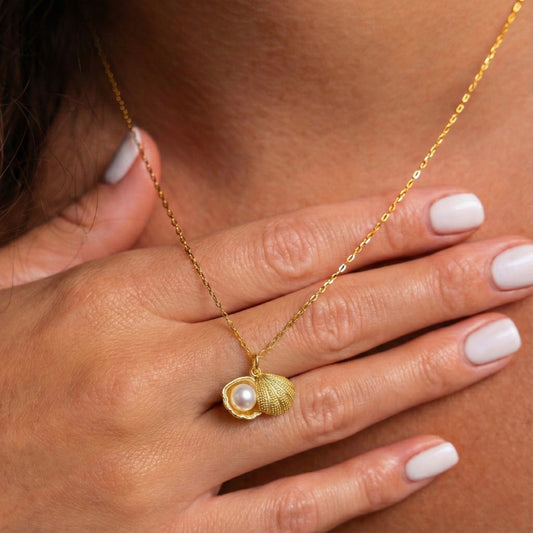 İstiridye İnci Kolye - 14K Altın Kaplama