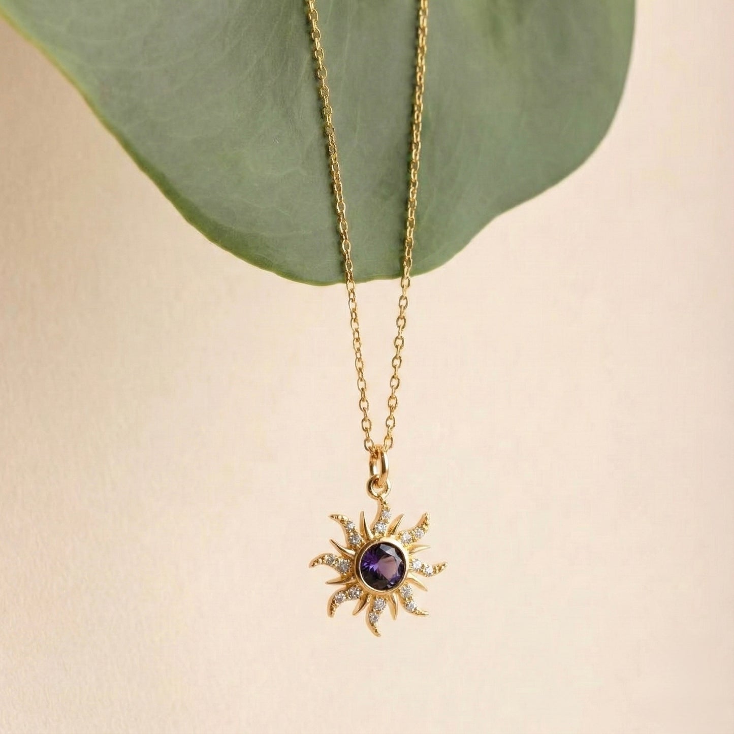 Mor Güneş Kolye - 14K Altın Kaplama