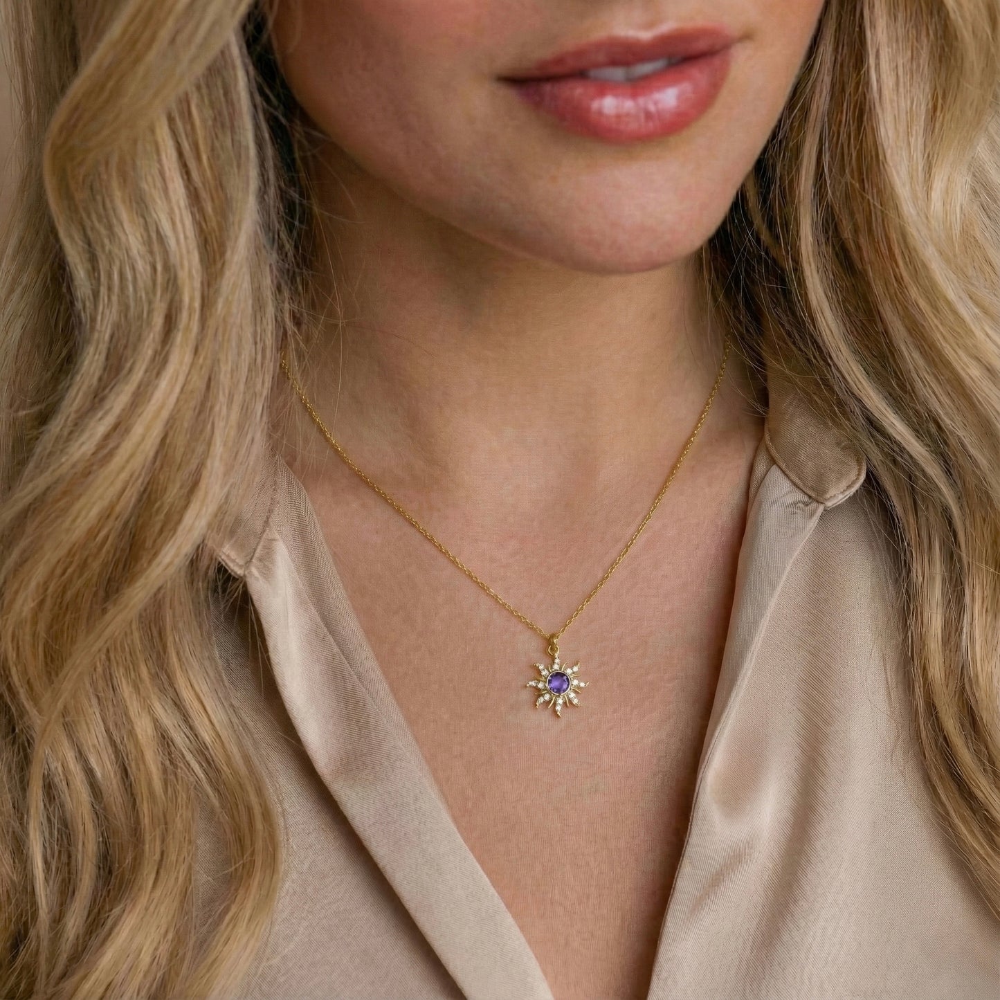 Mor Güneş Kolye - 14K Altın Kaplama