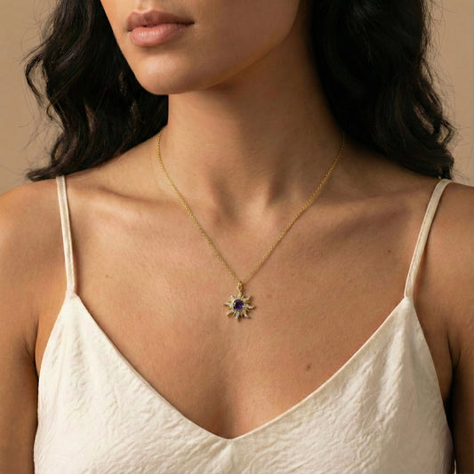 Mor Güneş Kolye - 14K Altın Kaplama