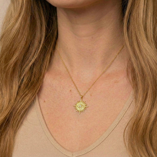 Göz Motifli Güneş Kolye - 14K Altın Kaplama