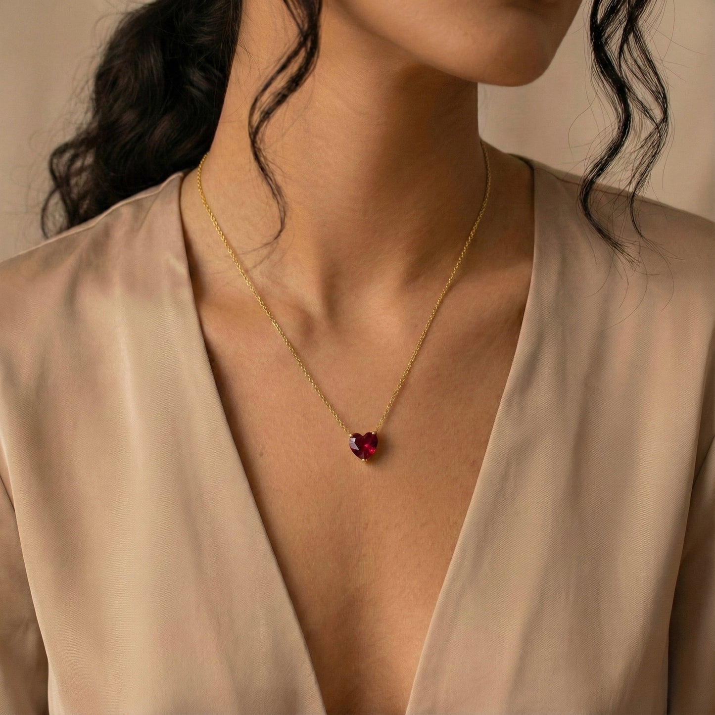 Kırmızı Kalp Kolye - 14K Altın Kaplama