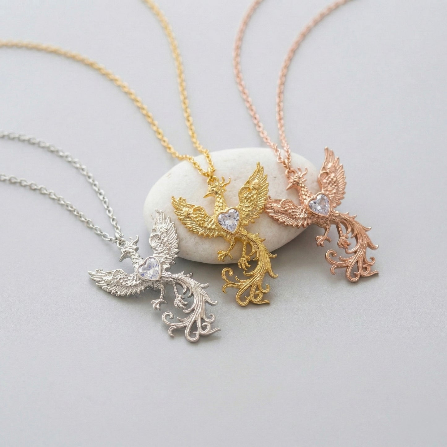 Crystal Phoenix Heart Kolye