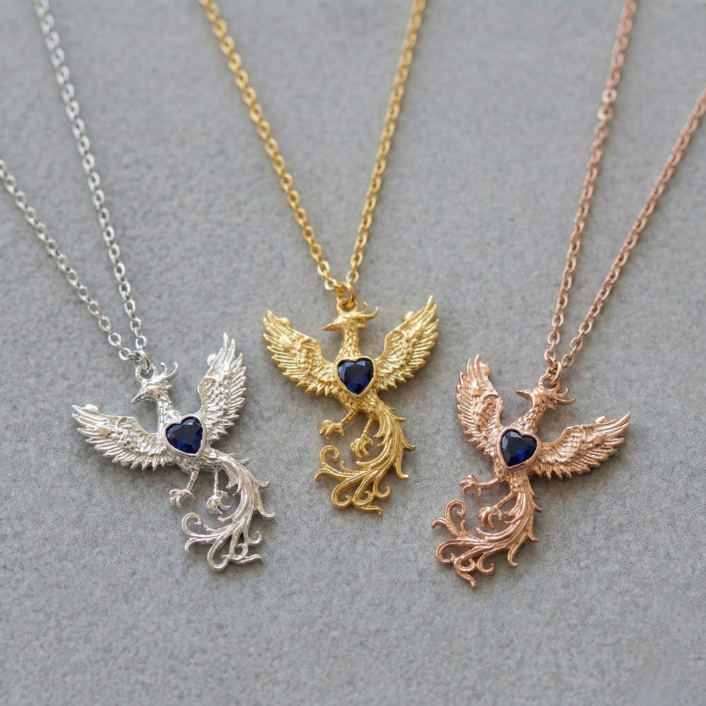 Oceanic Blue Phoenix Heart Kolye