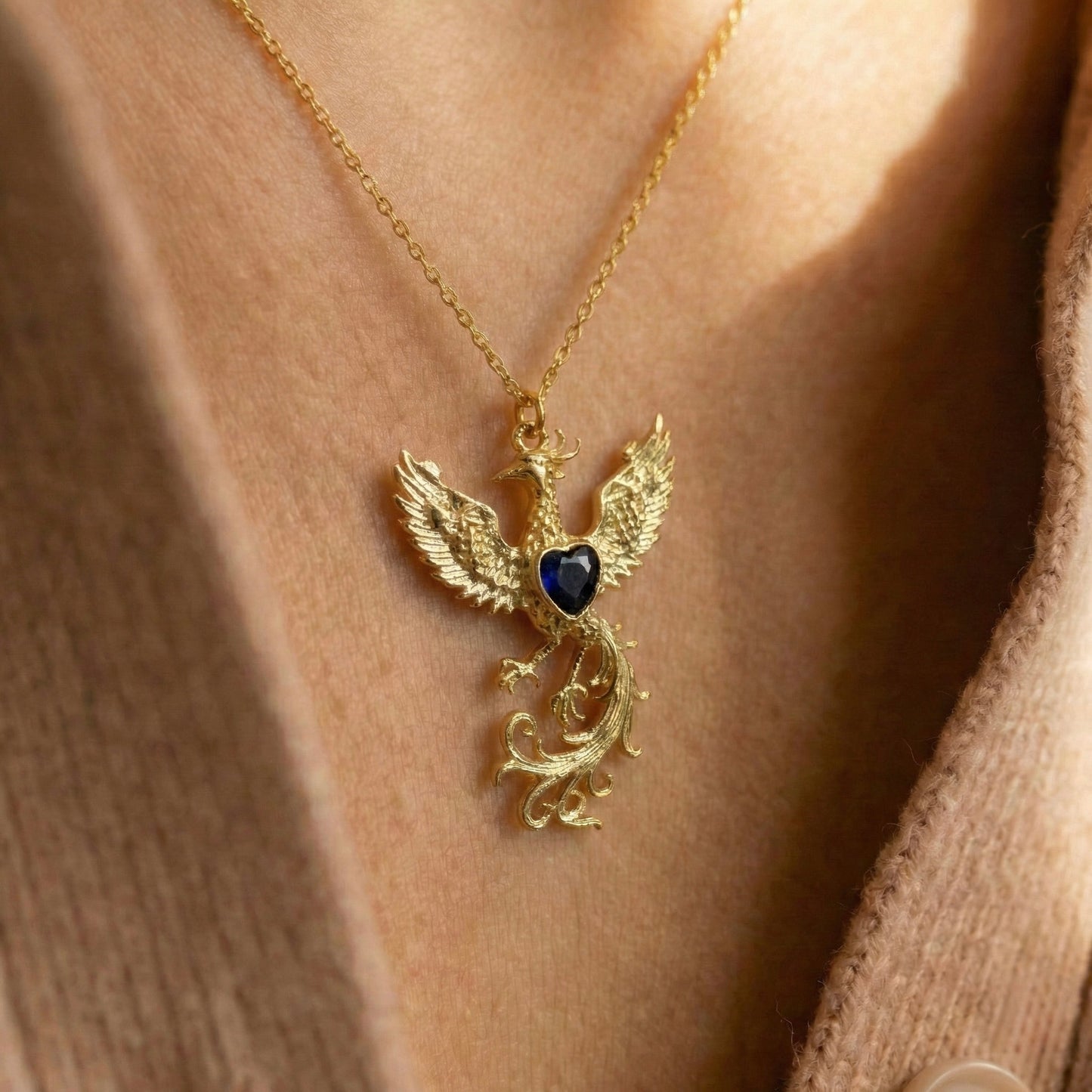 Oceanic Blue Phoenix Heart Kolye