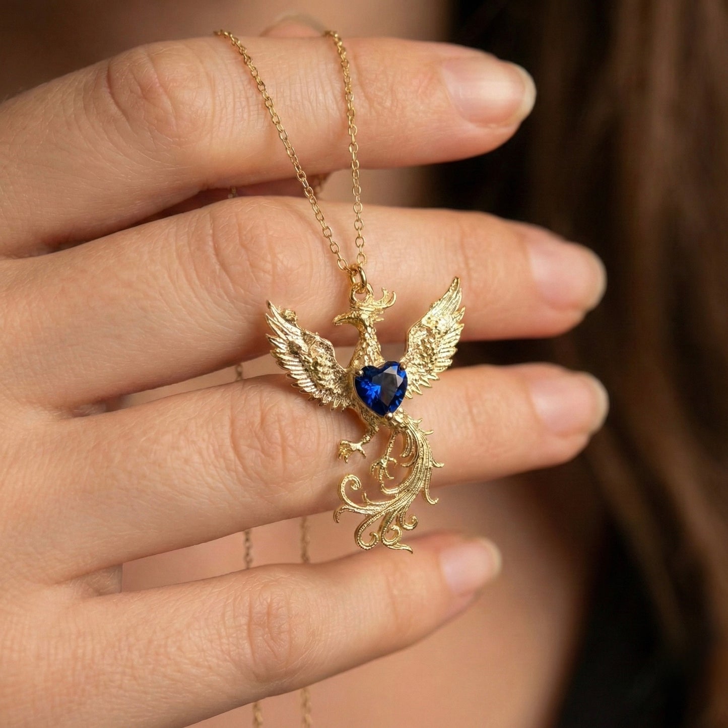 Oceanic Blue Phoenix Heart Kolye