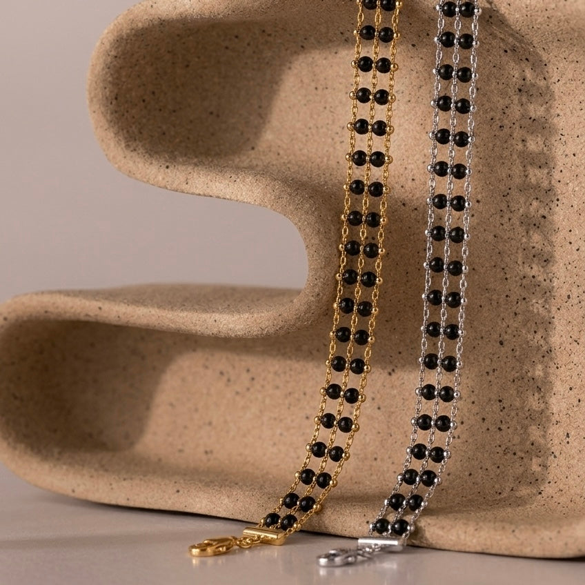 Black Bead Bileklik – 925 ayar gümüş siyah boncuk bileklik, Minon (görsel 3)