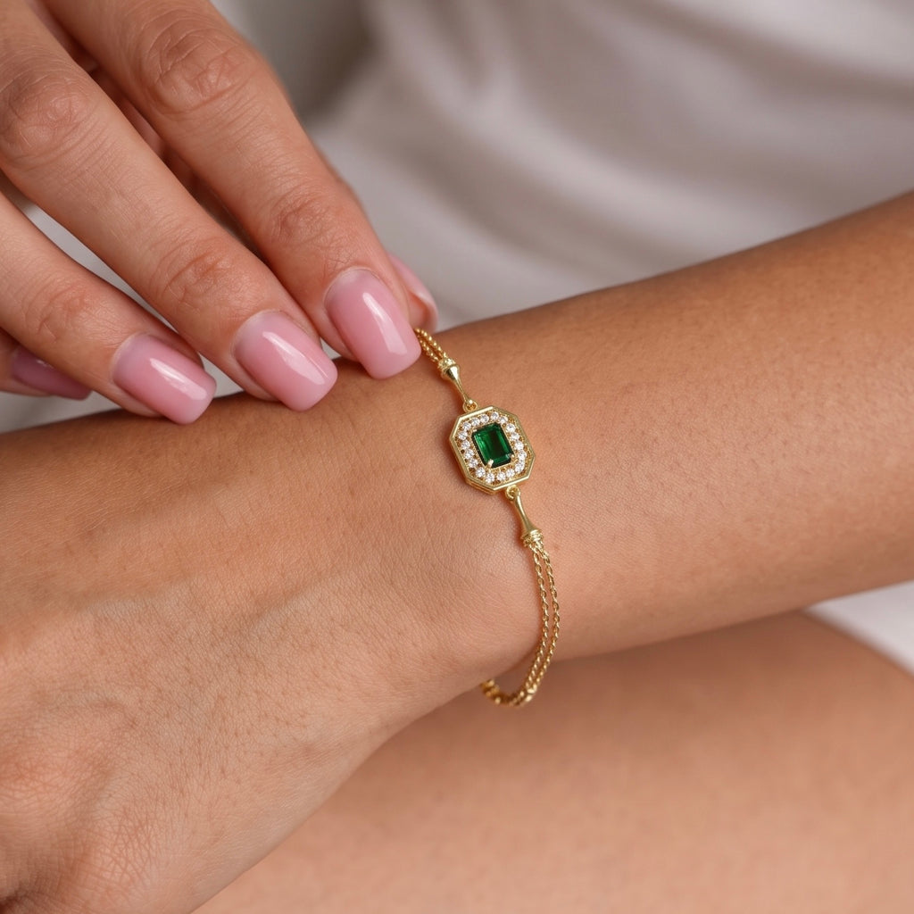 Emerald Halo Bileklik – 925 ayar gümüş yeşil taşlı bileklik, Minon (görsel 3)