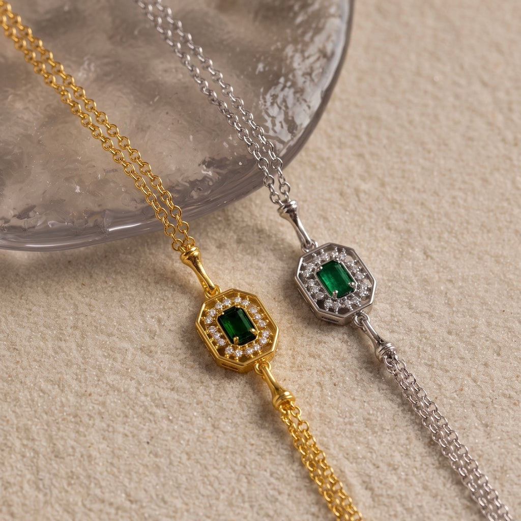 Emerald Halo Bileklik – 925 ayar gümüş yeşil taşlı bileklik, Minon (görsel 4)