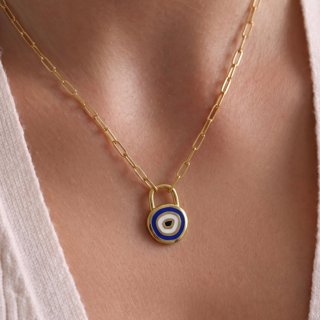 Evil Eye Padlock Kolye – 925 ayar gümüş nazar kolye, Minon