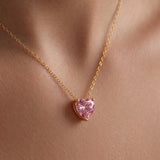 Pink Heart Solitaire Kolye – 925 ayar gümüş kalp kolye, Minon